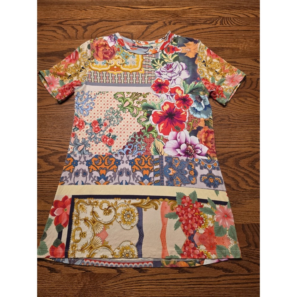 Johnny Was Catalina Block Short Sleeve T-Shirt Womens XXS Floral Bohemian